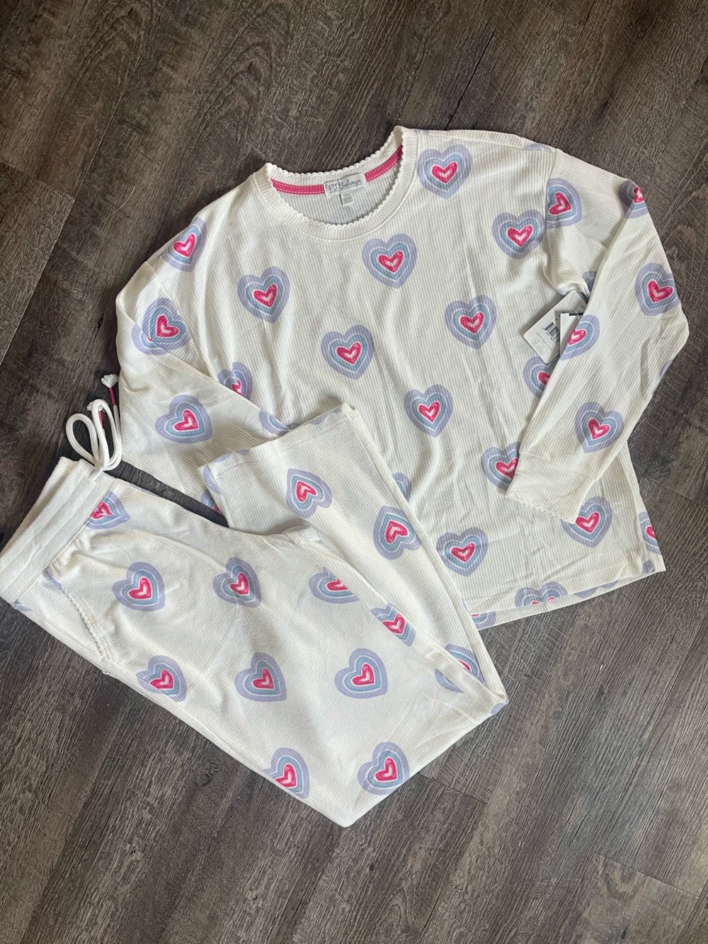 PJ Salvage SET Peace & Love hearts knit pants /long sleeve top - Picture 3 of 11